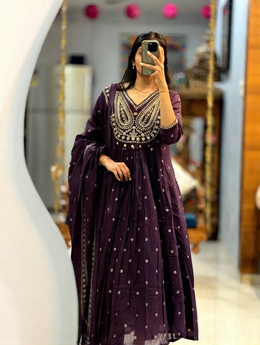 Plum Purple Heavy Embroidered Anarkali Kurta Set with Dupatta