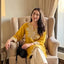 Mustard Yellow Embroidered Kurta with Off-White Palazzo Set