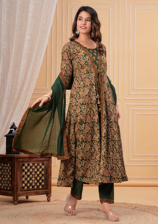 Premium Bottle Green Anarkali Suit Set with Dupatta