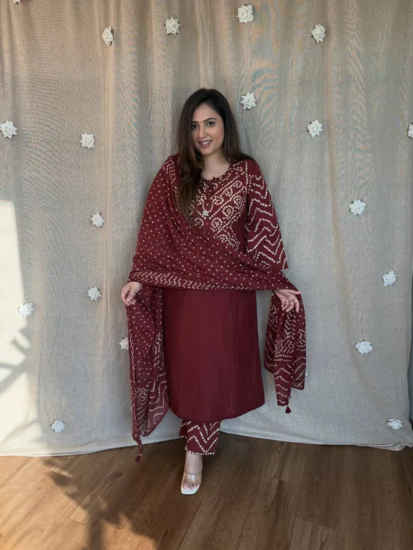 Maroon Handblock Printed Kurta Set with Dupatta Main Image