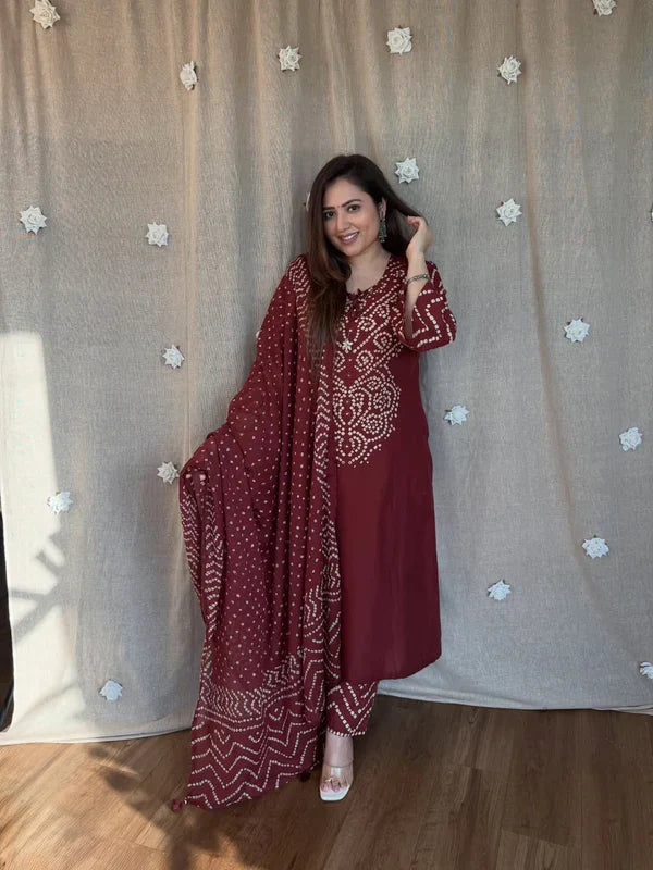 Maroon Handblock Printed Kurta Set with Dupatta Hover Image