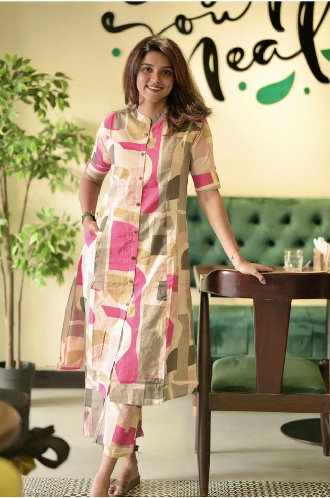 Trendy Multicolor Abstract Print Cotton Co-Ord Set Main Image