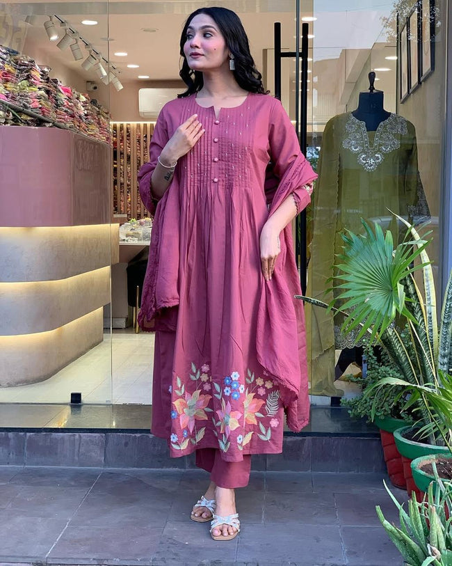 Mauve Pink Embroidered Kurta Set Main Image