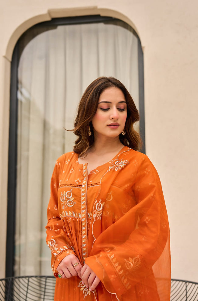 Radiant Rust Orange Embroidered Kurta Set Main Image