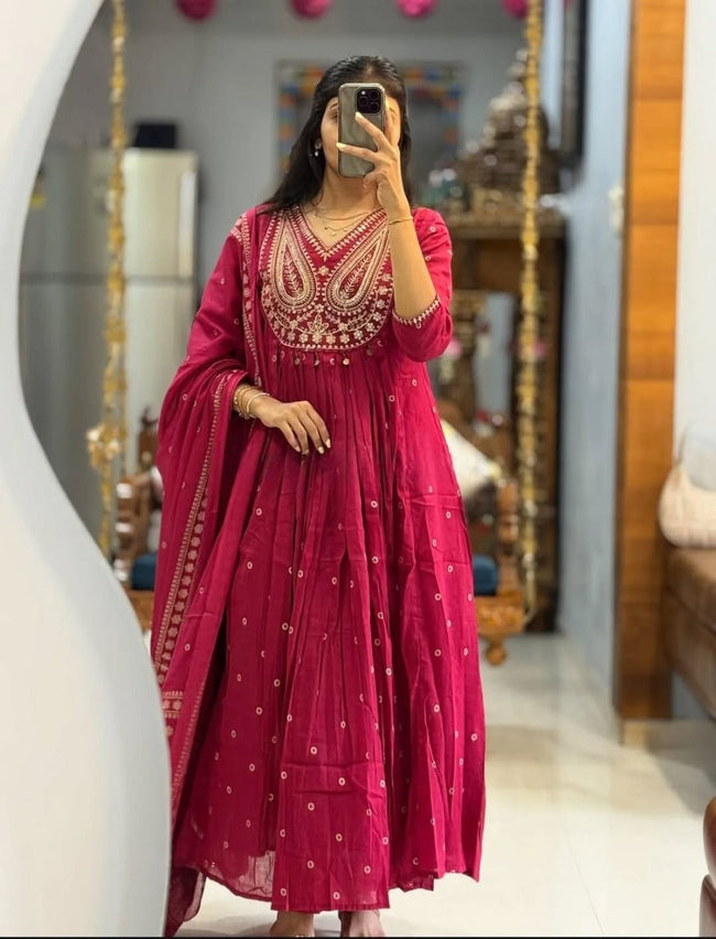 Rani Pink Embroidered Anarkali Kurta Set with Dupatta Hover Image