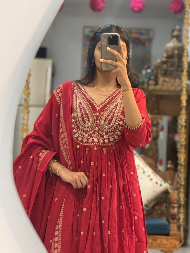 Rani Pink Embroidered Anarkali Kurta Set with Dupatta Main Image