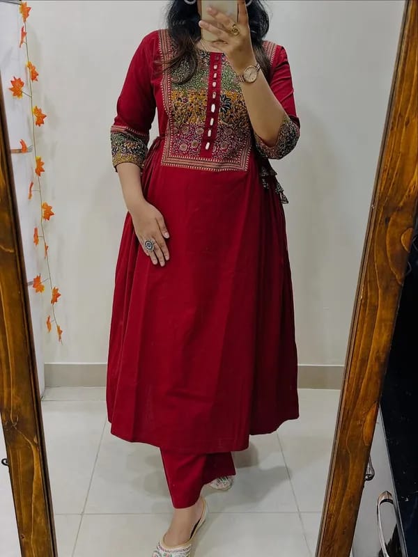 Wine Red Embroidered Anarkali Kurta Set Main Image