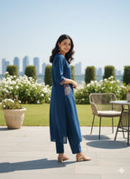 Deep Teal Embroidered Kurta Set