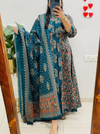 Teal Bloom Printed Front-Open Kurta Set
