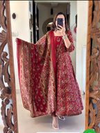 Royal Red Brocade Anarkali Kurta Set with Zari Dupatta