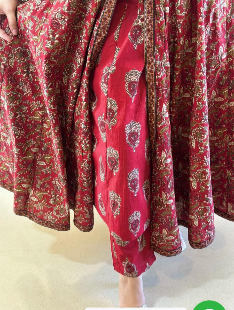 Royal Red Brocade Anarkali Kurta Set with Zari Dupatta