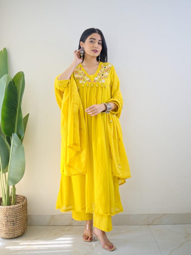Sunshine Yellow Embroidered Kurta Set with Dupatta Main Image