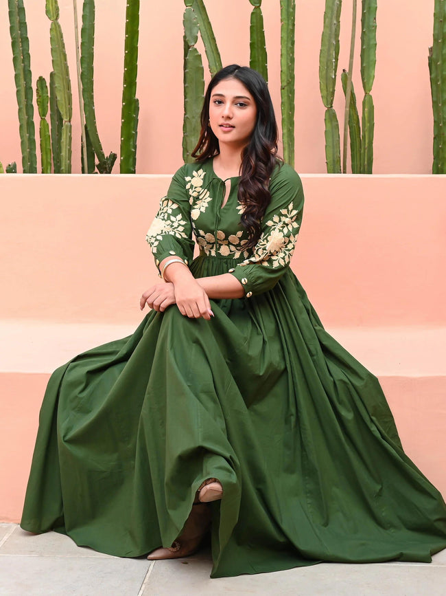 Graceful Forest Green Maxi Anarkali with Embroidery Hover Image
