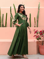 Graceful Forest Green Maxi Anarkali with Embroidery