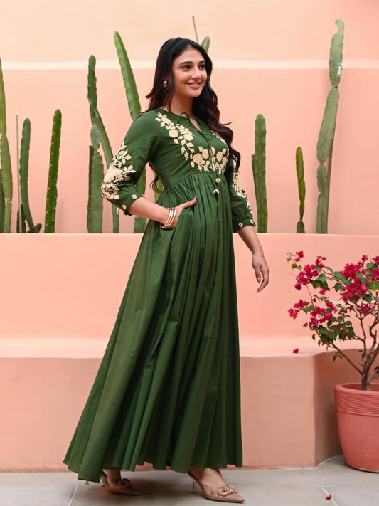 Graceful Forest Green Maxi Anarkali with Embroidery