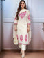 Elegant White & Pink Floral Embroidered Cotton Kurta Set with Dupatta
