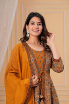 Premium Mustard Gold Kurti Pant Dupatta Set