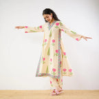 Cream Floral Printed Cotton Kurta Set for Women