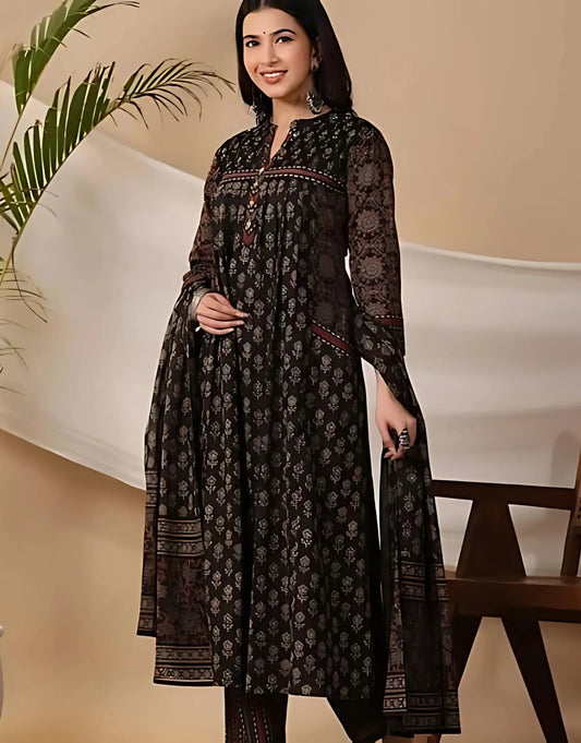 Ebony Floral Block Print Kurta Set