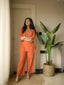 Sunset Orange Embroidered Kurta Co-Ord Set with Tassel Detailing